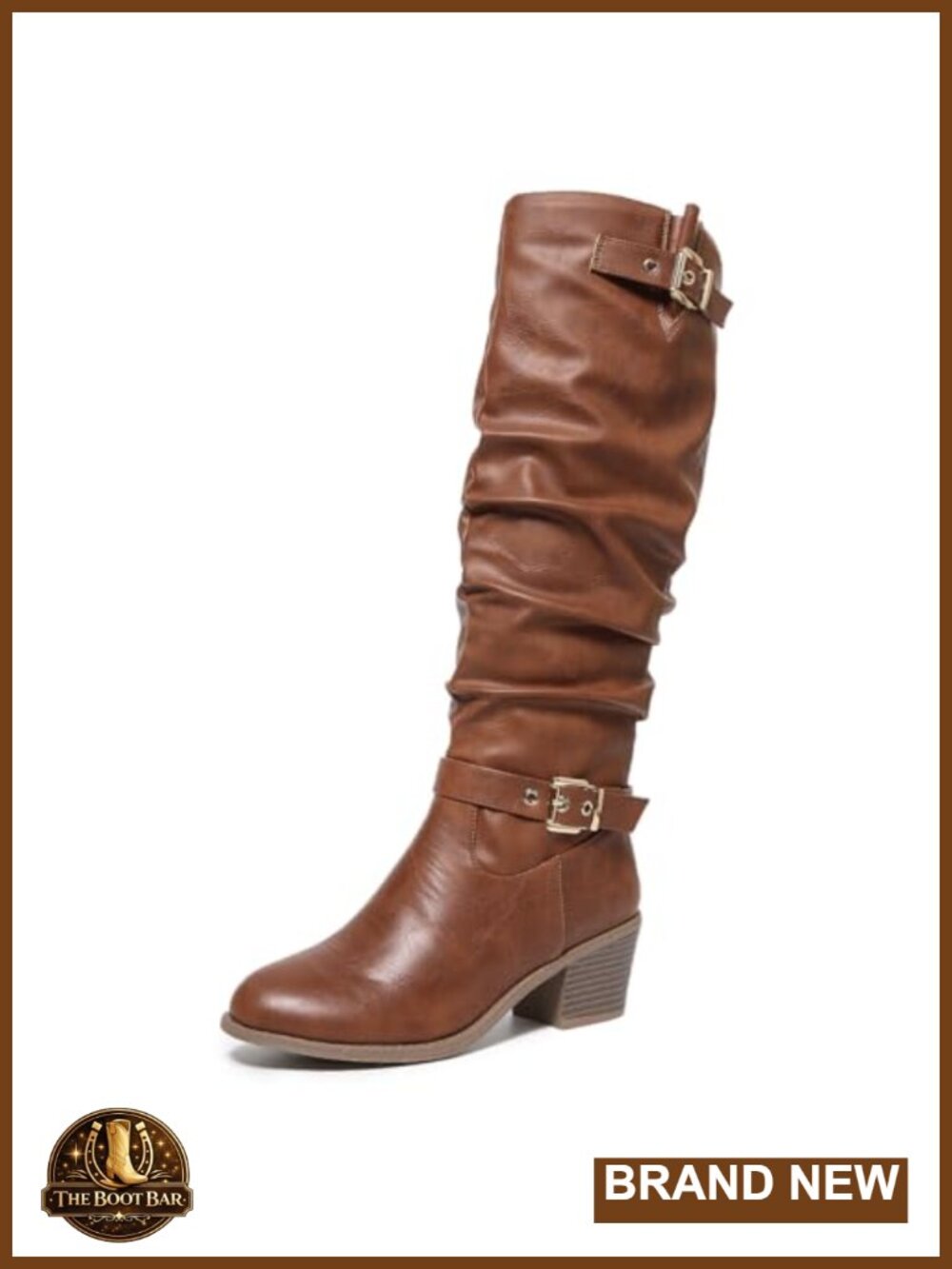 Women's Knee High Slouch Boots Chunky Block Heel Faux Leather